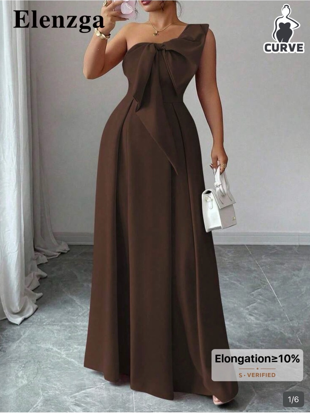NIP Curve Brown One-Shoulder Bow Maxi Dress 2XL